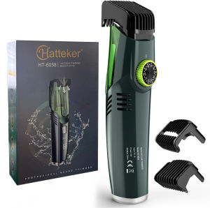 Hatteker Cordless Men‘s Beard Trimmer Rechargeable Electric Shaver Trim Built-in Vacuum Clipper for Mustache Sideburns IPX6 Wash