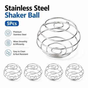 STYLETENK 5Pcs Silver Stainless Steel Shaker Ball Spring Ball Design Stainless Steel Fitness Drink Mixing Ball Durable Shaker Stirring Whisk Ball for Fitness Sports Shaker Cup Bottle