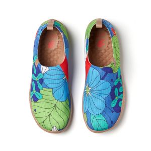 UIN Toledo I Womens Lightweight Loafer Slip Ons Walking Casual Art Travel Shoes-Indigo Floral Dream