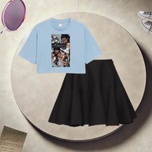 Setelan Baju Remaja Usia 13-19 Tahun Atasan  Crop Top Oversized  Dan Rok Pendek Korea Style
