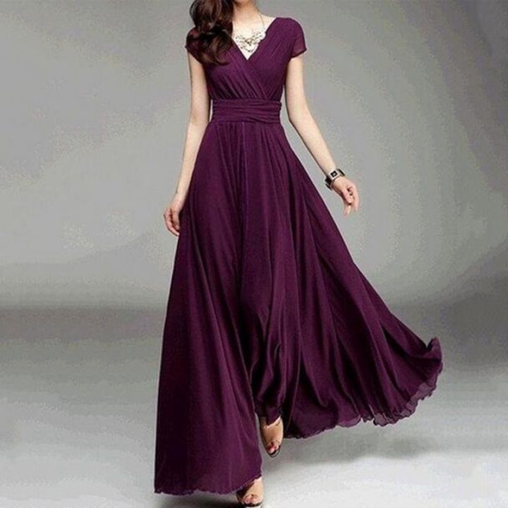 Long Queen's Gown Chiffon Dress with Slit and V Neck Black Plus Size