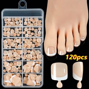 VMCTRD 120Pcs Chic French Tip Nails Set Glossy Press on Fake Toe Nails Luxury Full Cover Short Tip Toenail Nails Art