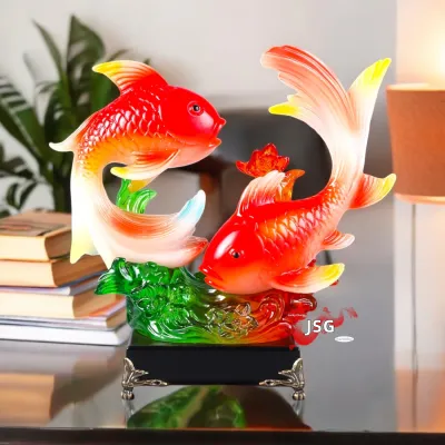 Feng shui Lucky Charm Colorful Koi Fish Statue Sculpture Figurine Lover Desktop Display Decoration
