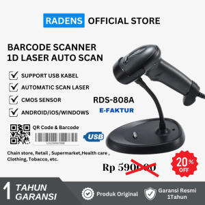 Barcode Scanner Auto-Sensing Laser 1D Auto Scan RADENS RDS-808A USB + STAND