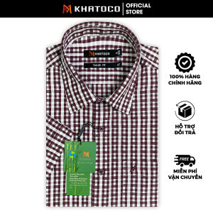 Sơ Mi Caro Tay Ngắn Màu Đỏ Đô - Trắng Form Tailor Fit Chống Nhăn Lai Ngang - Áo Nam Khatoco