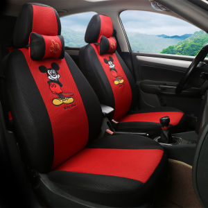 8pcsชุดเบาะรถยนต์การ์ตูน วัสดุผ้าแซนวิช ใส่สบายระบายอากาศได้ดี ผ้าคลุมเบาะและหมอนรองคอ ติดตั้งง่ายเหมาะสำหรับเบาะหน้ารถ