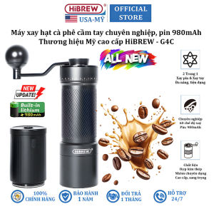 Máy xay hạt cà phê cầm tay kèm pin 60 cấp độ xay 2 trong 1 thương hiệu Mỹ HiBREW G4C - Dung lượng pin 980mAh - Hàng chính hãng (BH 1 NĂM)