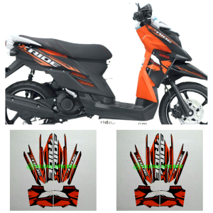 STRIPING STIKER LIS LES BODY MOTOR YAMAHA X RIDE XRIDE X-RIDE TAHUN 2015 WARNA HITAM-ORANGE STANDAR