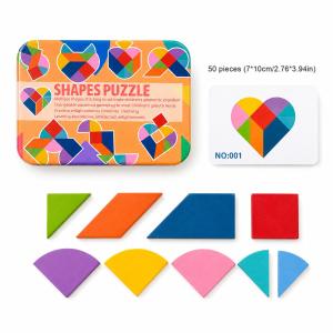 Trip toys Wooden classic Shape Puzzle Tangram With Tin Box Colour & Shape Recognition Educational Puzzle For Kids Age 3+ Montessori Learning Gift