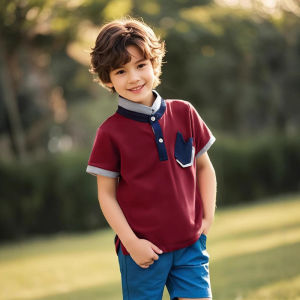 Kids T-shirt Boy polo shirt stand collar 2-16 Years Pocket Cotton Korean Fashion children tops baby shirts