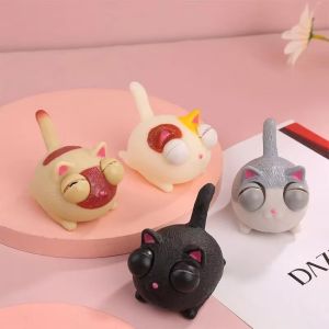 UNIITY TPR Đồ chơi bóp hình mèo giận dữ Có thể bóp được Phong cách mèo giận dữ Đồ chơi giảm căng thẳng Quà tặng Mắt nổ tung Đồ chơi mèo nhắm mắt Dành cho người lớn