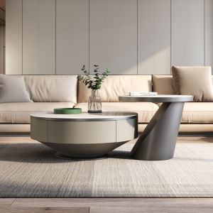 【Sg Sellers】Coffee Table With Drawer Sintered Stone Top Round Shape Coffee Table Multifunctional Dual-Purpose Coffee Table Rock Plate Coffee Table Coffee Table Set