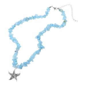 Sweet Cool Small Starfish Charm Necklace Irregular Clavicle Chain Necklace Blue Crushed Stone Necklace