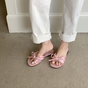 รองเท้าส้นสูง โบว์ซาติน k28 แตะส้นสูง พร้อมส่งจากไทย 3สี