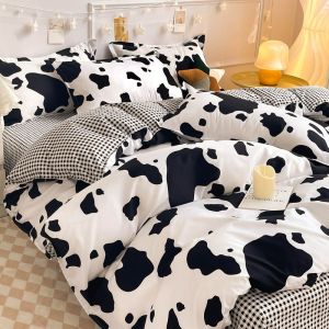 Nordic Style Bed Sheet Set Four-Piece Washed Cotton Bedding Simple Student Dormitory Bed Sheet Three-Piece Set Mens Quilt Cover Summer LZD