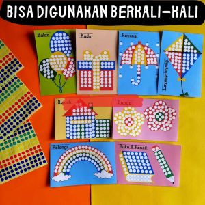 PAKET DOT STICKER WORKSHEET LEVEL 1 2 3 4 - Lembar Kerja Anak Paket Edukasi Anak - Mainan Motorik Halus Mainan Belajar Angka Huruf Abjad Alfabet Berhitung Bentuk