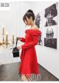Đầm dự tiệc đầm xòe đầm đẹp váy nữ áo đầm đẹp cao cấp DRESSIE đầm trễ vai hở vai bẹt vai tay dài thời trang nữ sexy đẹp dạo phố dự tiệc quần áo nữ xinh xắn váy đầm dự tiệc sang trọng trẻ trung - DX144 (Đen - Đỏ) - Kèm hình ảnh thật.