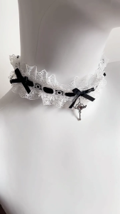 Dây đeo cổ nơ viền ren Vòng cổ dây đeo cổ với trái tim cánh mặt treo hình chìa khóa dây dải có thể điều chỉnh choker cho đi tiệc Cưới Nữ