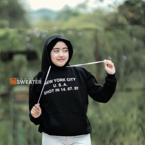 NEW YORK CITY Sweater Hoodie Wanita Bahan Fleece Tebal