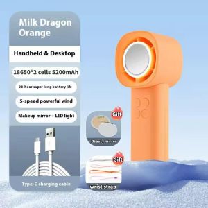 🔥SG Ready Stock Handheld USB Fan 5200mAh Powerful Wind for Outdoor/Indoor Use with Beauty Mirror & Light Strong Wind Cooling Device