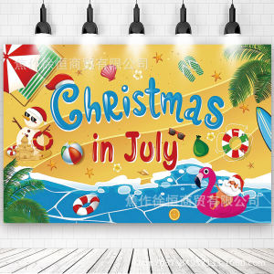 July Christmas Background Cloth Banner Christmas Beach Party Decoration Background Cloth Photo Background Hanging Cloth