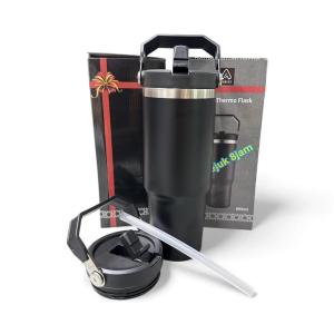 AIR ISI Water Bottle 890ml Thermos Bottle Customize Name Stainless Steel 304 Hot & Cold Drinks Cup Straw with Handle