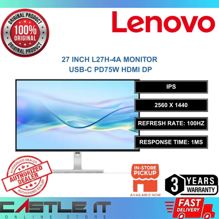 Lenovo L27-4C / L27H-4A 27 Inch IPS FHD QHD 100Hz 144Hz Monitor USB-C DP HDMI