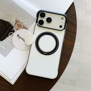 Borderless Leather Casing For iPhone 17 16 15 14 13 12 11 Pro Max Plus iPhone17 Air 5G Phone Case 360°Bracket Magnetic Protective Back Cover For i17 ProMax