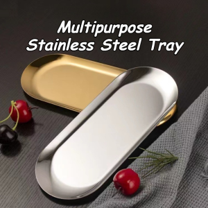 Multipurpose Stainless Steel Tray Gold & Silver Oval Plate For Food Jewelry & Home Vanity Organizer