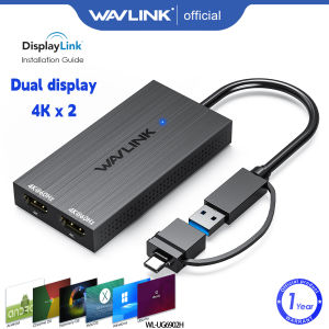 WAVLINK USB 3.1/USB C to Dual HDMI Adapter DisplayLink Dual 4K/60Hz Monitor Hub for Dell HP Surface Lenovo Compatible with Windows and M1/M2/M3 Mac