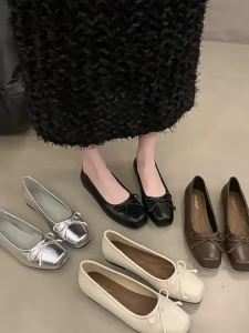 Silver Shallow Bowknot Flats 2026 Spring New Gentle Evening Style Flat WomenS Shoes