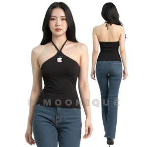 Elegant Halter Neck Camisole with Embroidered Logo