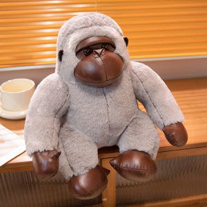 JOJO CASTLE Realistic Gorilla Plush Doll Exquisite Chimpanzee Dolls Simulation Black Grey Monkey Pillow Stuffed Animal Toys Window Decor Xmas Gift for Girlfriend Kids Children
