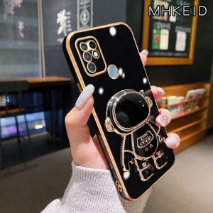 MHKEID Casing Ponsel untuk Infinix Hot 10 Play Hot 11 Play Hot 10s Nfc Hot 10T Hot 11s NFC Case kartun astronot lipat dudukan telepon kreatif Casing ponsel penuh penutup lensa HP pelindung Softcase silikon lembut Kesing