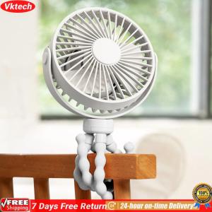 【Ready】【Vktech】Table Outdoor Cooler Neck Fan USB Charging 2000mAh Small Desktop Folding Fan 3 Speeds Outdoor Baby Stroller Handheld Fan
