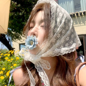Hoa tinh tế vải tuyn trang điểm cho tóc thanh lịch phong cách đồng quê headdress hoa nát ngọt ngào mô hình ren cạnh tam giác headscarf