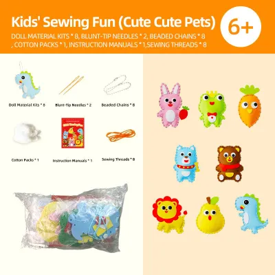 8pcs Easy DIY Sewing Kit Keychain Handcraft Sewing Doll Kit Creative Educational Toy For Kids(No Box)