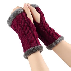 OUTOPEN Mềm mại Găng tay dệt kim Chống gió. Ấm áp Găng tay nữ mùa đông Cổ điển Lót lông cừu Găng tay hở ngón Mùa đông