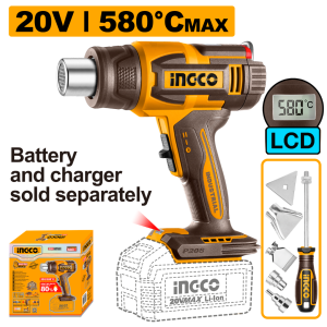 INGCO 20V LCD DISPLAY CORDLESS HEAT GUN | MAX 580°C | HGLI20582 HGLI2058