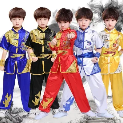 Hot sale☞Weisizhong 8522165 traditional Chinese wushu clothing short sleeve tai chi uniform kungfu outfits New Year stage performance Hanfu top Pant Bet costumes