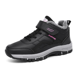 Fuguiniao Mens And Womens Waterproof Snow Boots Laceless Boots Black Winter Hiking Shoes COD