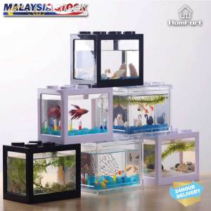 Mini Aquarium Betta fish Fighting Cylinder Rumble LED Building block fish tank Spider Marimo Fish Breeding Box Akuarium Kecil Ikan Laga