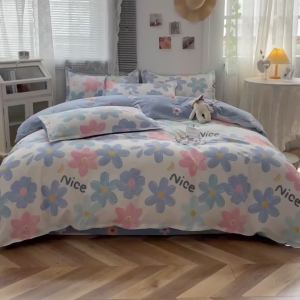 Simple Four Seasons 100% Skin-friendly Brushed Cotton Bed Sheet Four-piece Set Student Dormitory Three-piece Set LZD