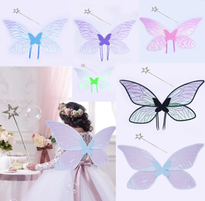 ชุดปีกผีเสื้อและไม้กายสิทธิ์รูปดาวสำหรับเด็กผู้หญิงแต่งตัวฮาโลวีนชุดปีกนางฟ้าสำหรับวันเกิดคริสต์มาส