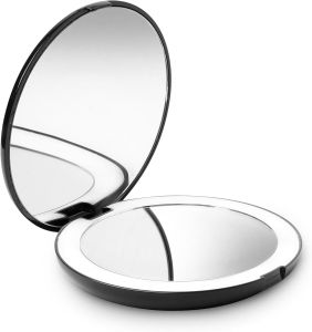 Fancii LED Lighted Travel Makeup Mirror 1x/10x Magnification - Daylight LED Compact Portable Large 5” Wide Illuminated Folding Mirror