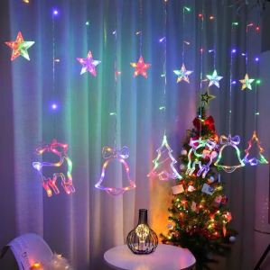 Đèn Led Rèm Ngôi Sao Và Mặt Trăng – Lồng Đèn Đỏ Noel Trang Trí Nhà Cửa Background Chụp Ảnh Siêu Đẹp