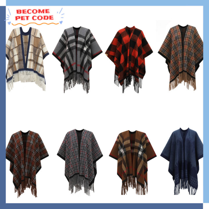 Tassel Fringed Pullover Diagonal Stripes Sweater Cloak Shawl Cape main image 0