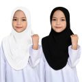 (5Y - 12Y) Tudung Sekolah Budak TIADA GETAH Lycra Putih Berdagu / Hitam Jenis Sarung Sukan Perempuan Uniform. 