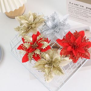 Christmas Flower High Quality Material Simulation Flower Head Festive Atmosphere Good Visual Effect