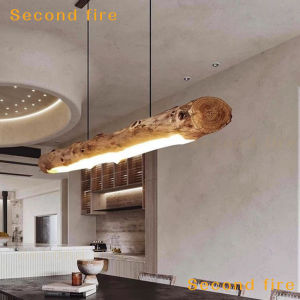 Japanese Retro Hanging Lamp Log Dining Table Lamp Bar Counter Light Long Strip Lamp Solid Wood Pendant Light Chandelier Tea Room LampFast shipping